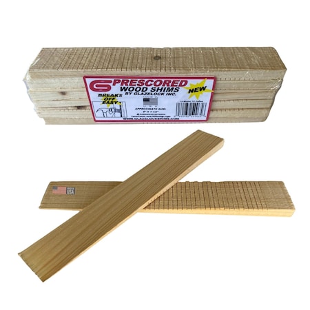 Glazelock 8" x 1-1/4" x 3/8" Prescored Natural Pine Wood Shims (12 Count), Boxes, PK12 PS01